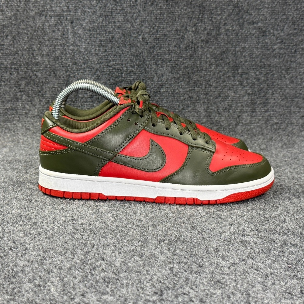 Nike Dunk Low Shoes Men's 9 Mystic Red Cargo Khaki Retro Athletic Sneakers